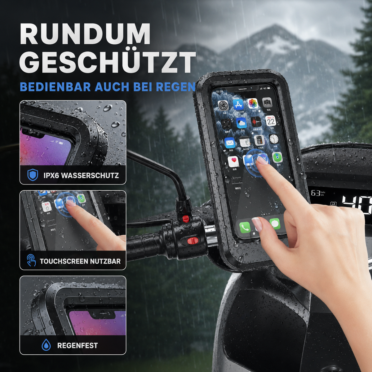 Waterproof Motorcycle Phone Mount with 360° Rotation for Bikes & Scooters – Universal Holder for Smartphones up to 6.7 Inches | Thomler
