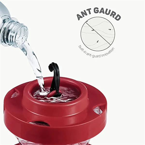Nectar Feeder for Hummingbirds with 8 Ports & Built-In Ant Moat – 16 oz Capacity, Red Plastic Design with Perch for Yard & Garden | Thomler