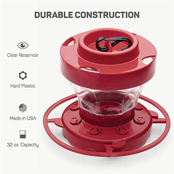 Nectar Feeder for Hummingbirds with 8 Ports & Built-In Ant Moat – 16 oz Capacity, Red Plastic Design with Perch for Yard & Garden | Thomler