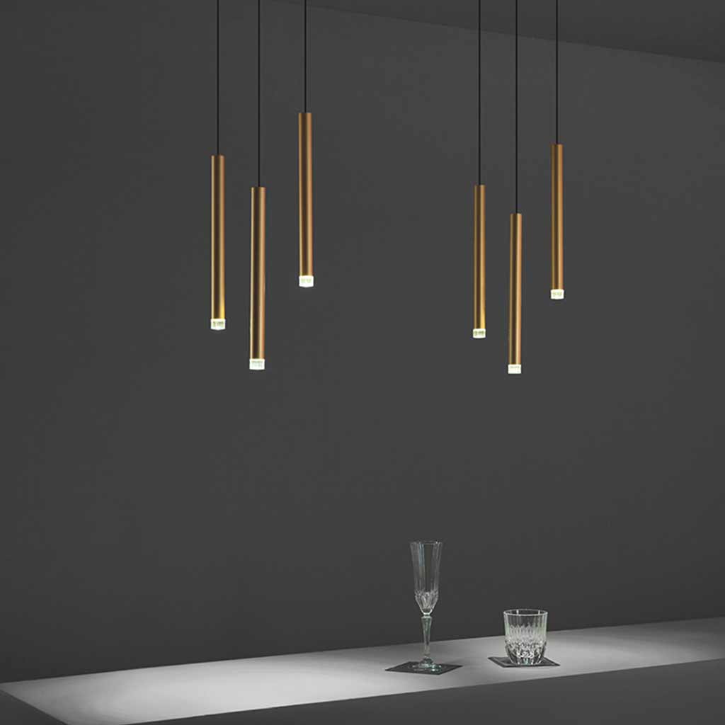 Pendant Light Aluminum Tube 17.7 in Gold Modern Living Room Dining Kitchen Island Hanging LED Fixture Adjustable | Thomler