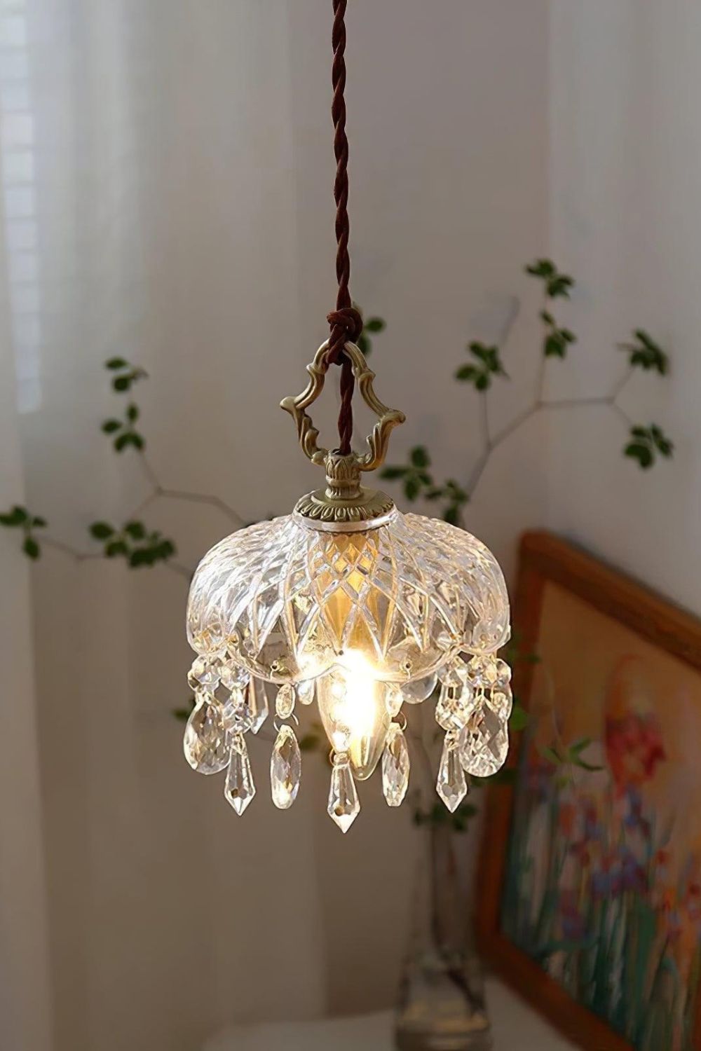 Retro Hanging Ceiling Fixture with Textured Shade for Kitchen Island Entryway Dining Room | Hardwired Single-Bulb Suspended Lighting | Thomler