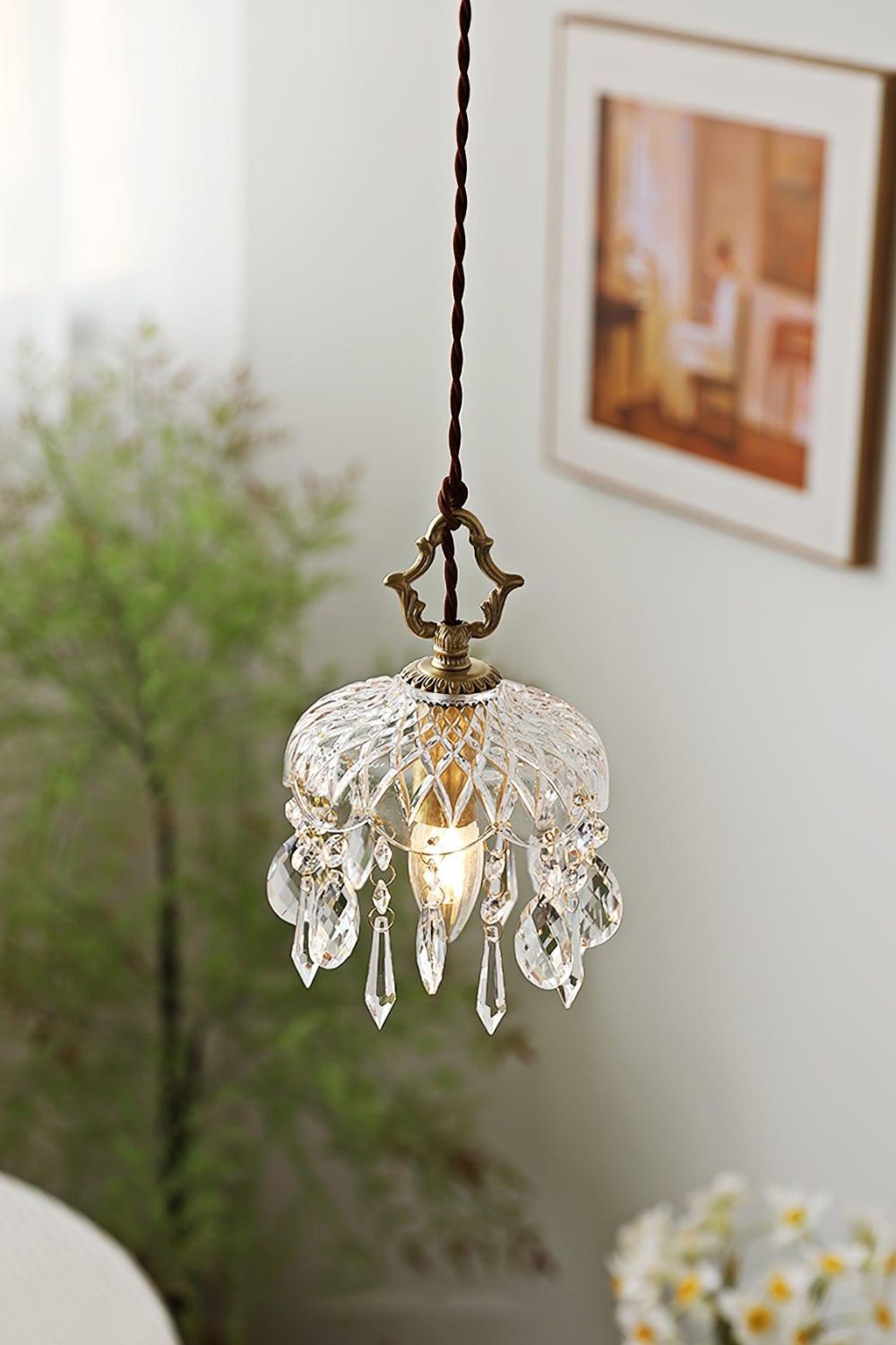 Retro Hanging Ceiling Fixture with Textured Shade for Kitchen Island Entryway Dining Room | Hardwired Single-Bulb Suspended Lighting | Thomler