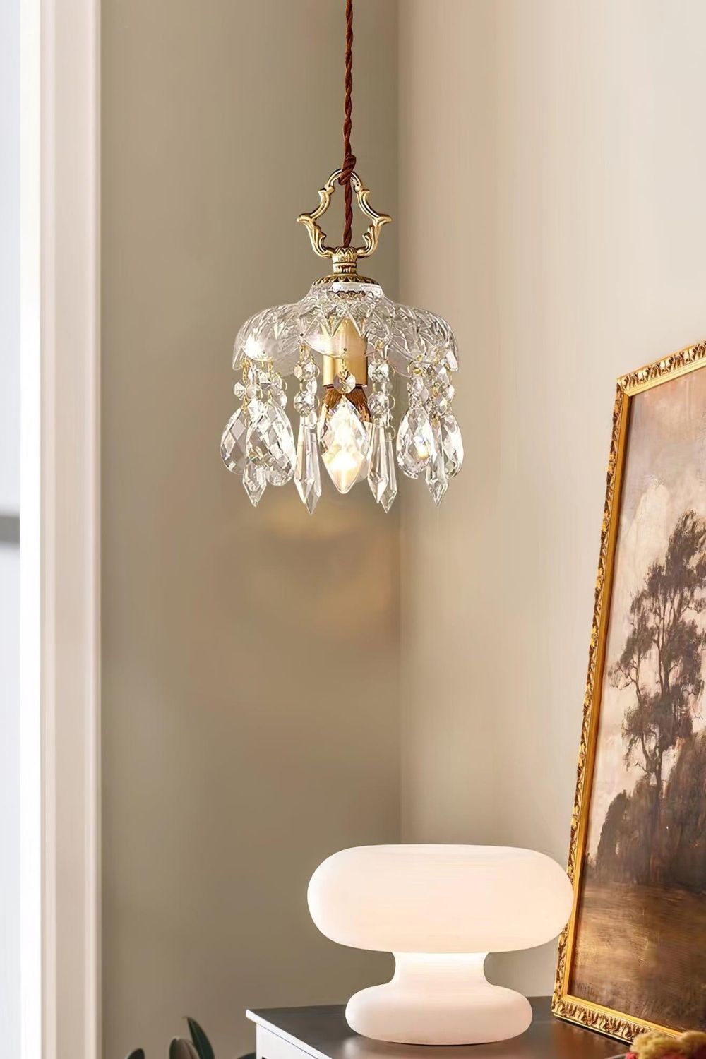 Retro Hanging Ceiling Fixture with Textured Shade for Kitchen Island Entryway Dining Room | Hardwired Single-Bulb Suspended Lighting | Thomler