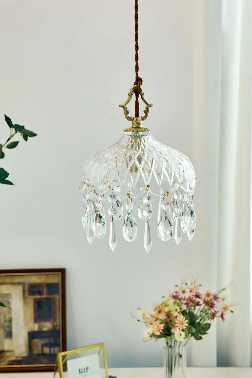 Retro Hanging Ceiling Fixture with Textured Shade for Kitchen Island Entryway Dining Room | Hardwired Single-Bulb Suspended Lighting | Thomler