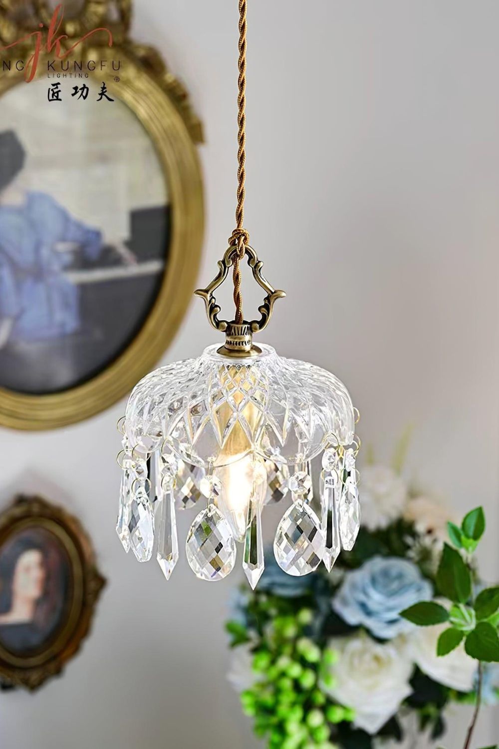 Retro Hanging Ceiling Fixture with Textured Shade for Kitchen Island Entryway Dining Room | Hardwired Single-Bulb Suspended Lighting | Thomler