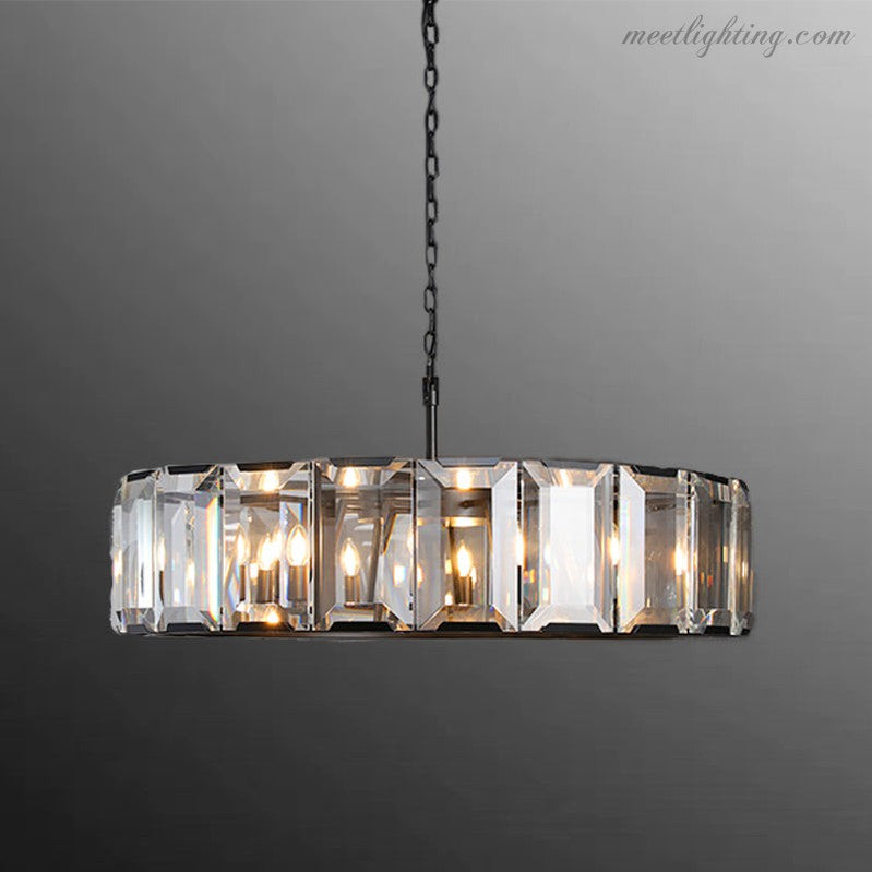 19-Inch Round Crystal Chandelier with Faceted Glass Prisms for Dining Room & Living Room | Thomler