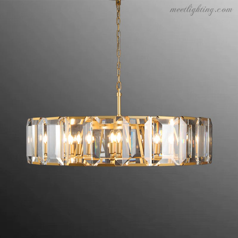 19-Inch Round Crystal Chandelier with Faceted Glass Prisms for Dining Room & Living Room | Thomler