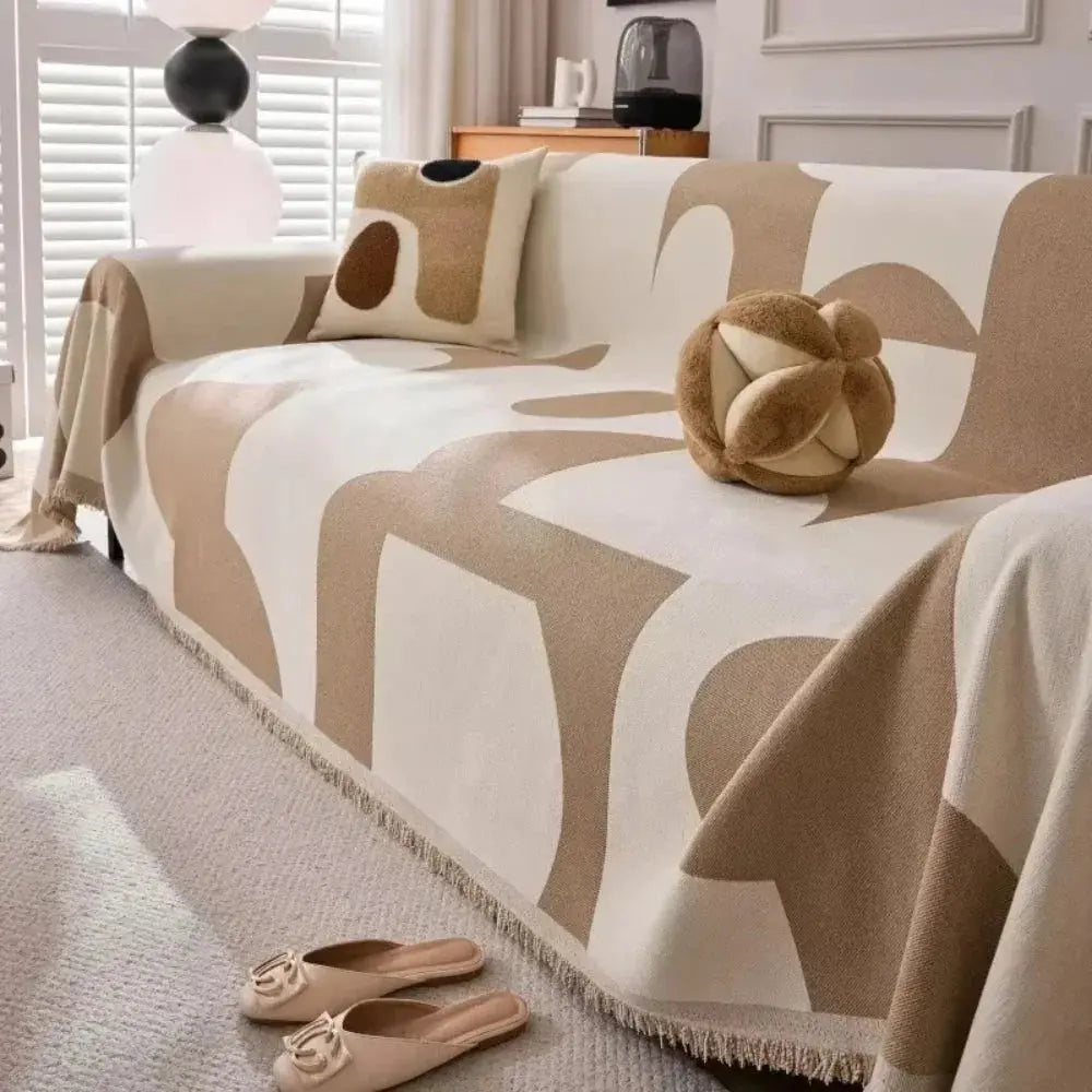 Plush Textured Throw Blanket Plaid Chenille 71x91 Inch for Couch Sofa Bed Layer Green Gray Brown Beige Orange Black Lightweight Home | Thomler