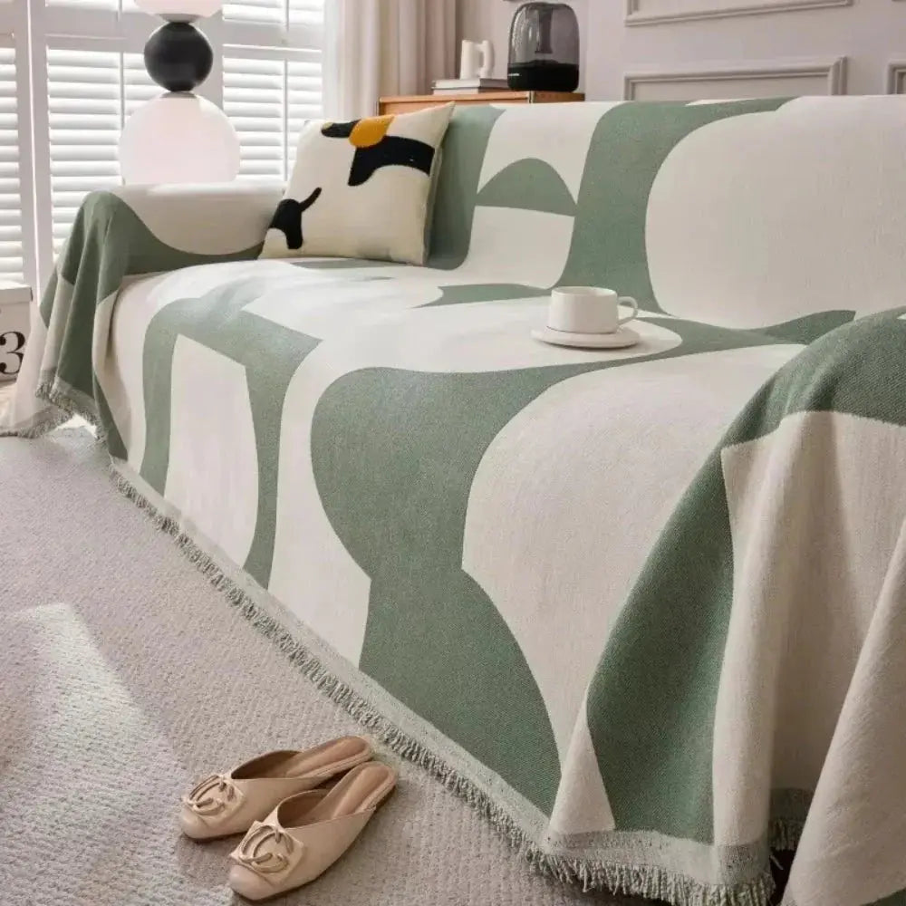 Plush Textured Throw Blanket Plaid Chenille 71x91 Inch for Couch Sofa Bed Layer Green Gray Brown Beige Orange Black Lightweight Home | Thomler