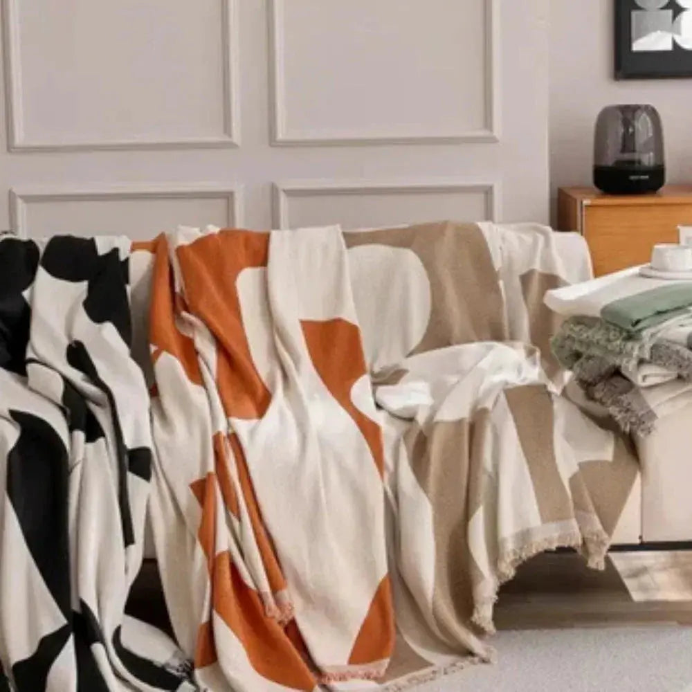 Plush Textured Throw Blanket Plaid Chenille 71x91 Inch for Couch Sofa Bed Layer Green Gray Brown Beige Orange Black Lightweight Home | Thomler