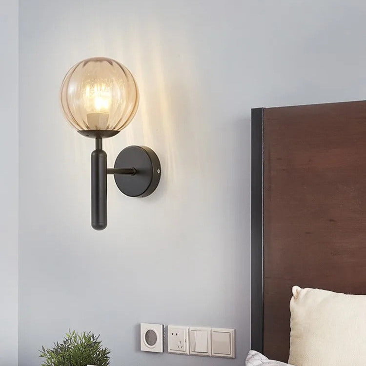 Wall Lamp Glass Globe 5.5 in Black Gold Bedroom Hallway Ambient Lighting Fixture Modern Minimalist Sconce | Thomler