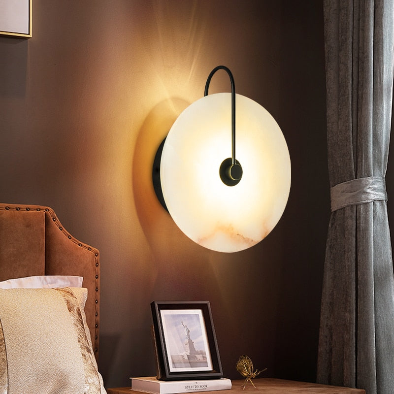Circular Wall Sconce with Natural Stone & Energy-Efficient LED for Living Room, Bedroom, Hallway | Thomler
