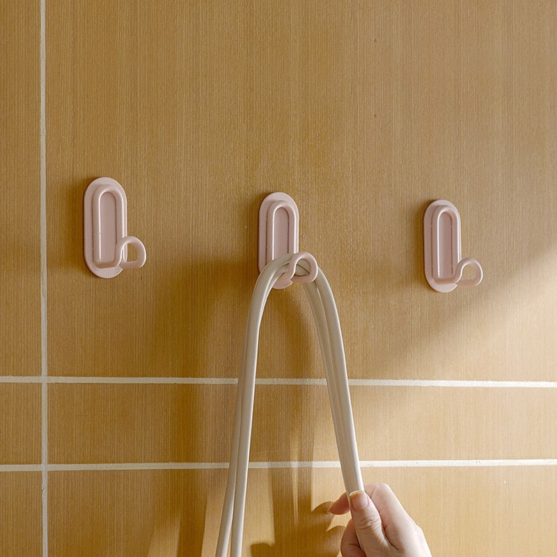 Wall Hook Metal 7.0 cm Pink Self Adhesive Bathroom Kitchen Double Coat Towel Key Holder No Drill Storage Organiser | Thomler