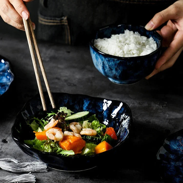 Dinnerware Set Ceramic 10-Piece 10 in Blue Starry Night Dining Tableware for Everyday Meals and Entertaining | Thomler