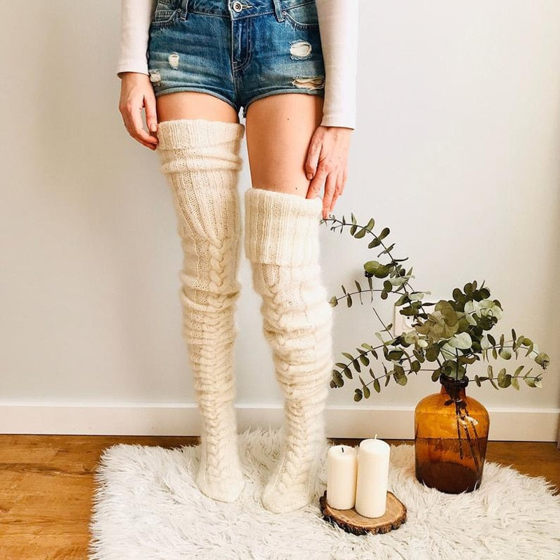 Women's Cable-Knit Over-The-Knee Socks – Stretch-Fit Thermal Leg Warmers for Winter, Casual & Layered Looks | Thomler