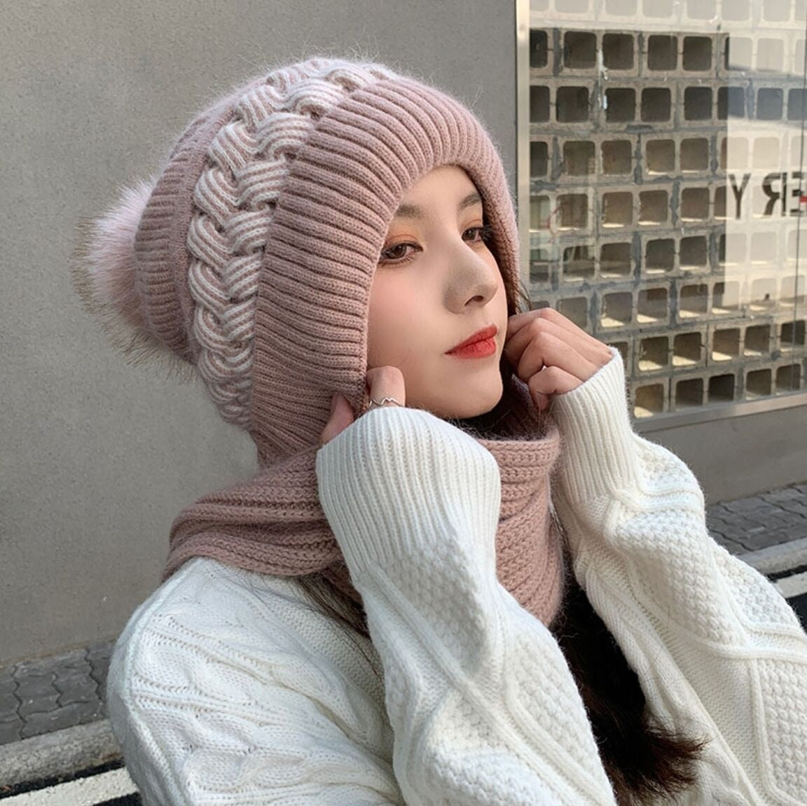 Hooded Scarf Winter Wrap with Attached Beanie for Women | Knit Cowl Hood Combo | Cozy Head & Neck Warmth | Soft Rayon Blend | Versatile | Thomler
