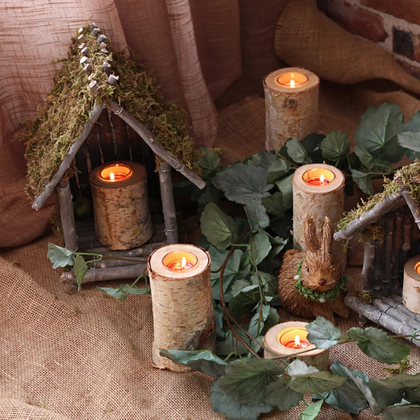 Candle Holder Birch Wood 2–8 in Rustic Centerpiece Living Room Decorative Accent | Thomler