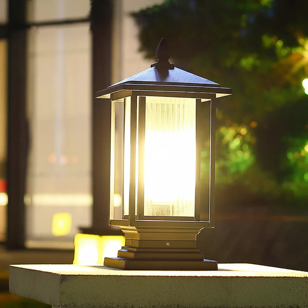 Outdoor Column Post Lamp with Glass Shade for Garden Pathways & Entryways | Thomler