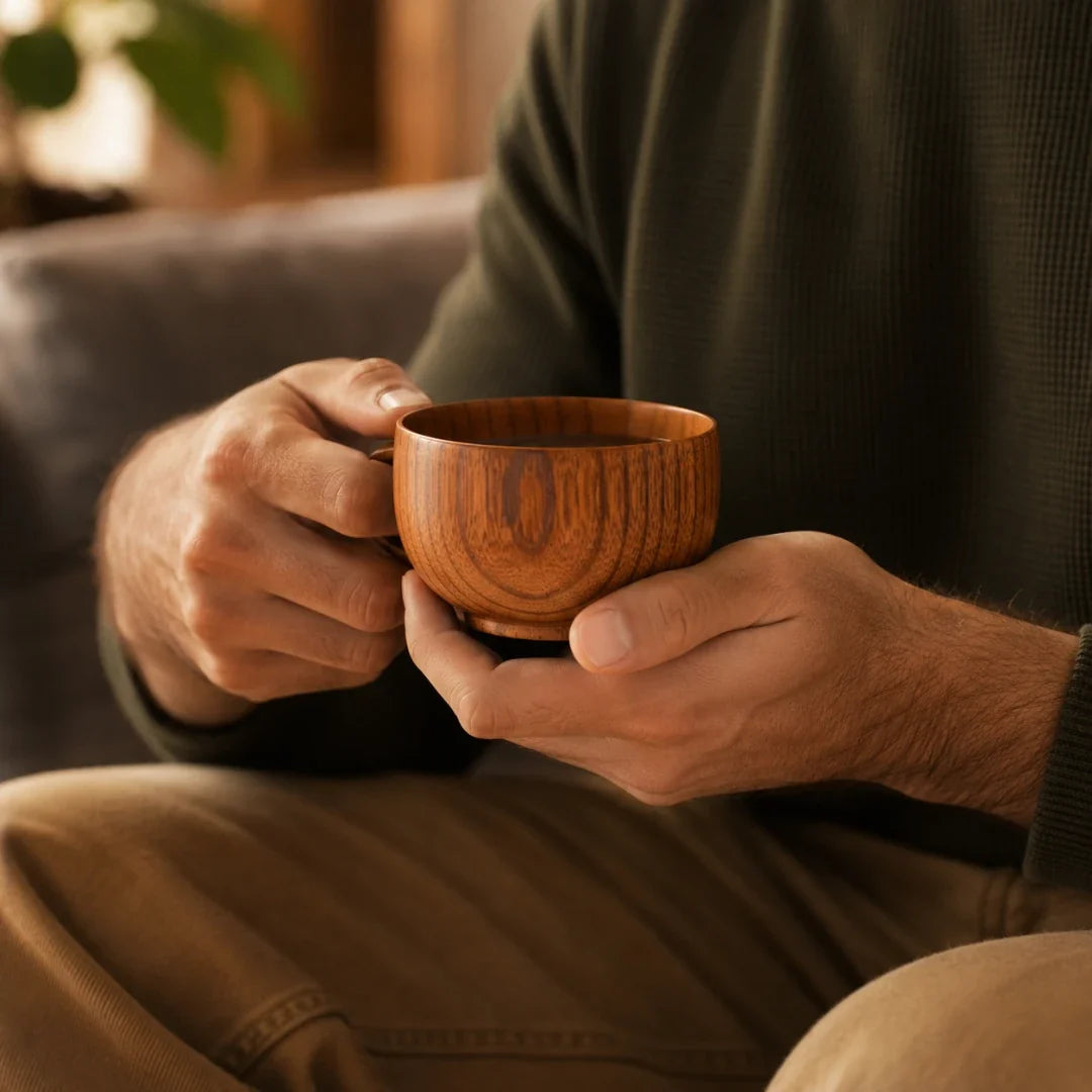 Handcrafted Solid Wood Coffee Mug with Natural Grain Finish – Heat-Insulated & Lightweight for Daily Use | Thomler