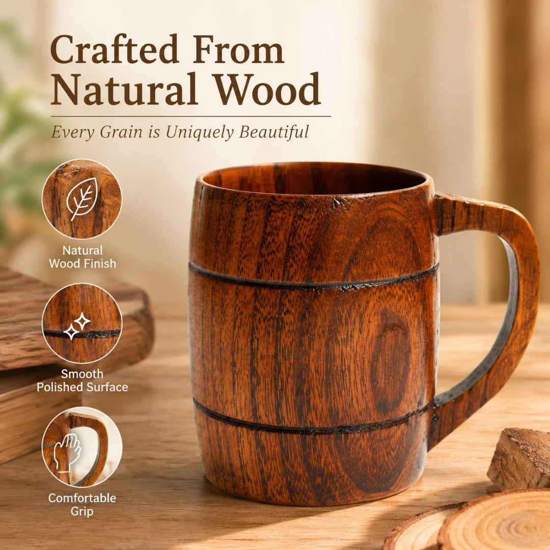 Handcrafted Solid Wood Coffee Mug with Natural Grain Finish – Heat-Insulated & Lightweight for Daily Use | Thomler