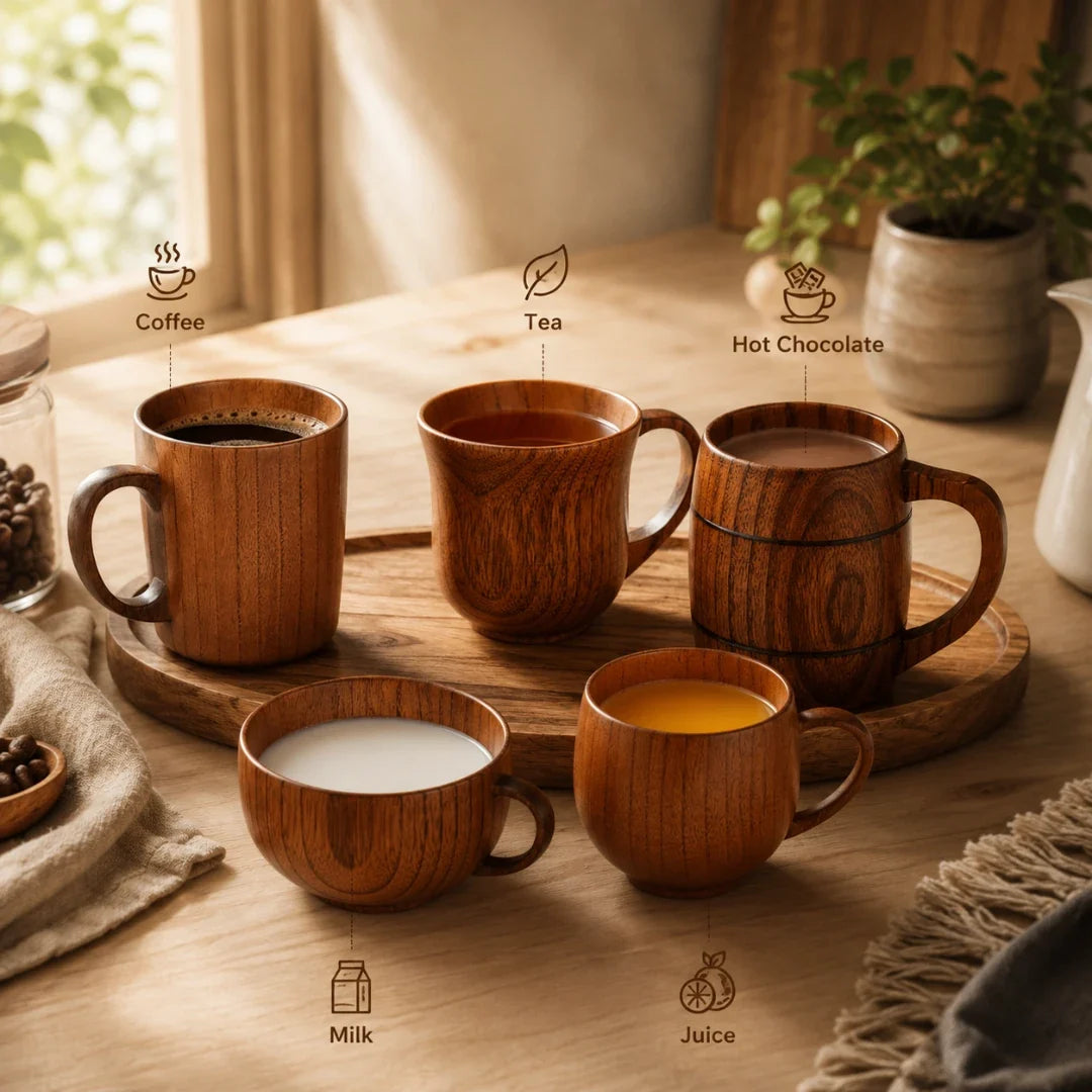 Handcrafted Solid Wood Coffee Mug with Natural Grain Finish – Heat-Insulated & Lightweight for Daily Use | Thomler