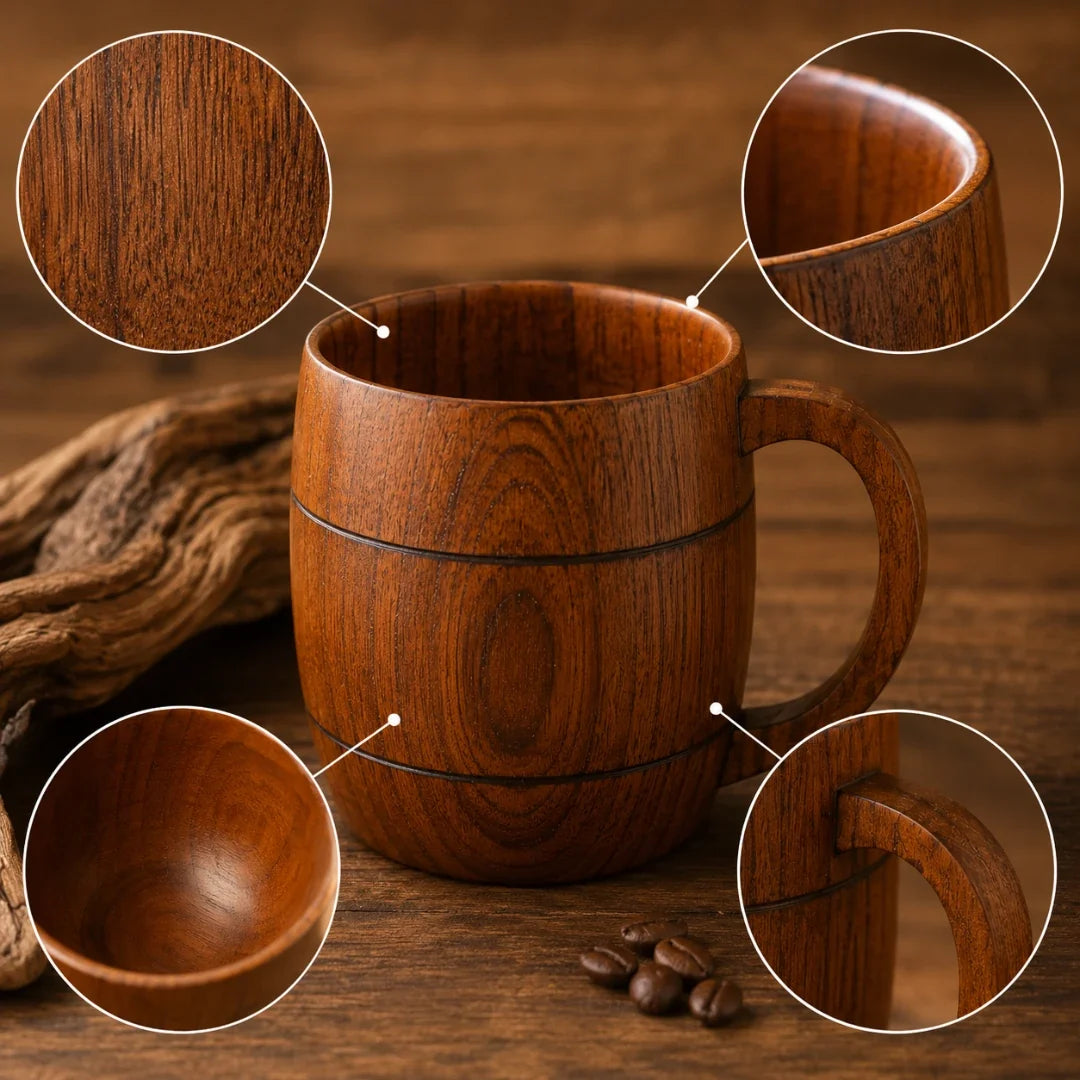 Handcrafted Solid Wood Coffee Mug with Natural Grain Finish – Heat-Insulated & Lightweight for Daily Use | Thomler