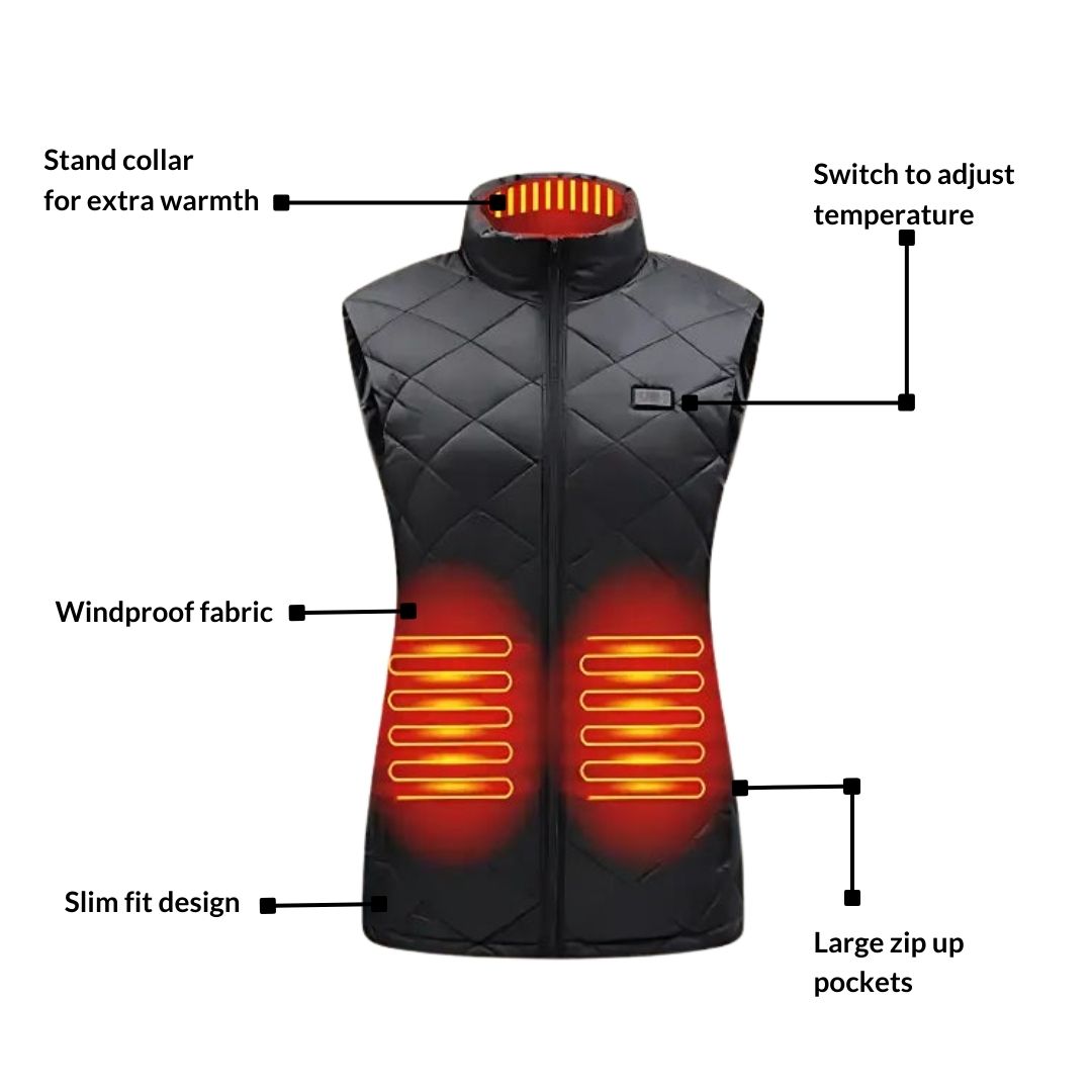 Women's Heated Vest with 9 Warming Zones & 3 Temperature Settings – USB Powered Thermal Gilet | Thomler