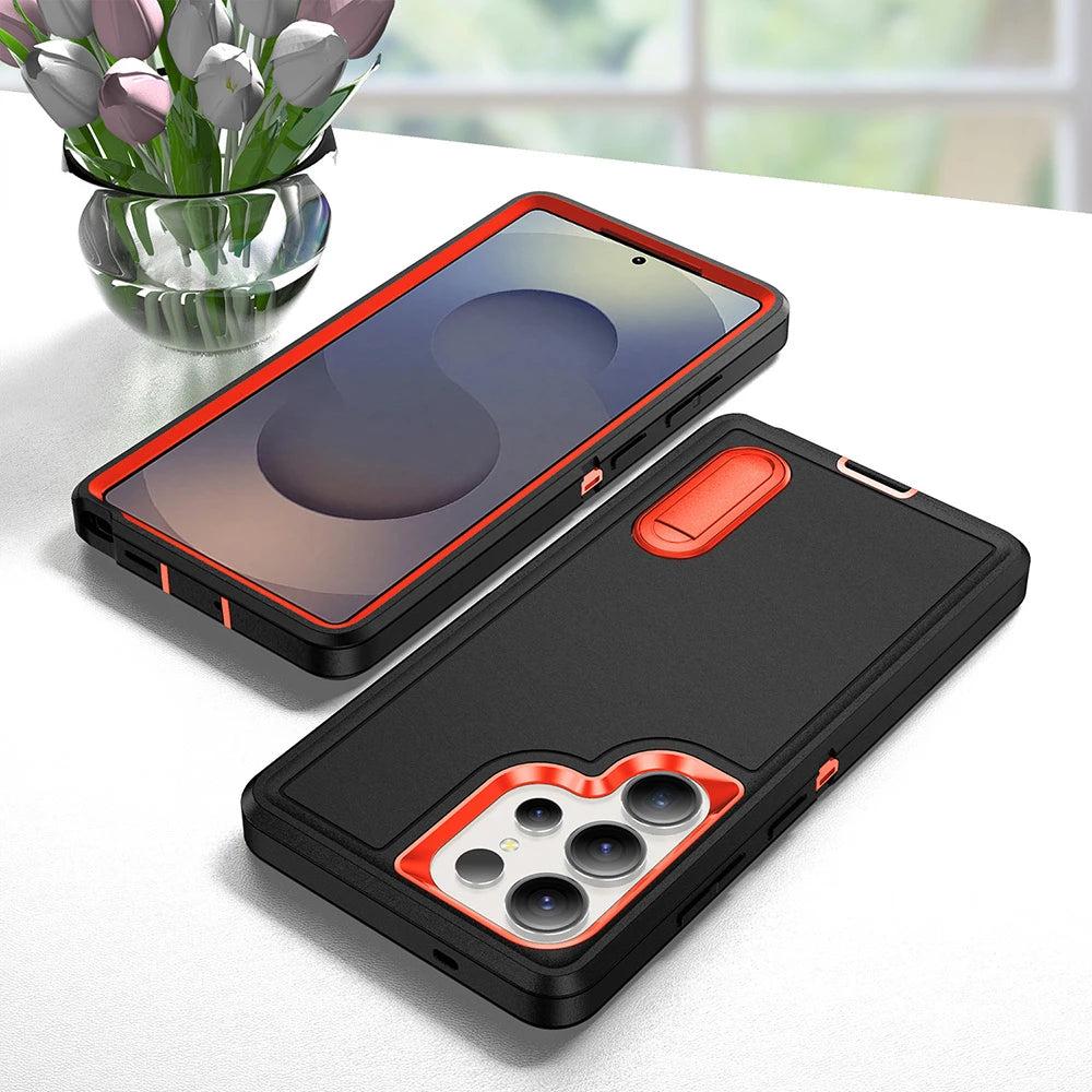 Rugged Armor Phone Case for Samsung Galaxy with Built-In Kickstand & Camera Protection | Military Grade Impact Resistant Cover | Thomler