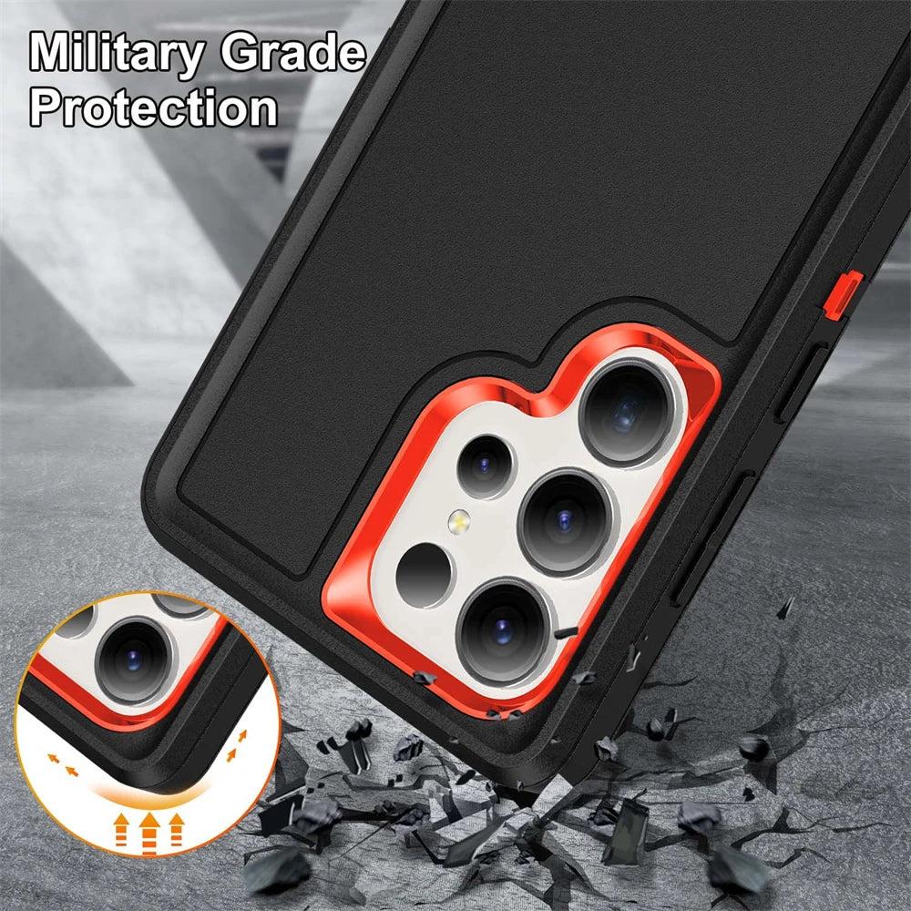 Rugged Armor Phone Case for Samsung Galaxy with Built-In Kickstand & Camera Protection | Military Grade Impact Resistant Cover | Thomler