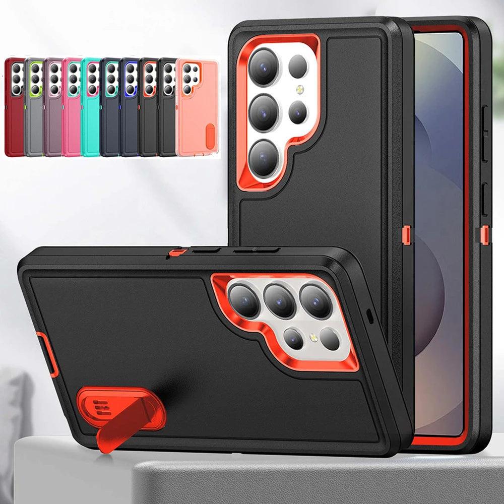 Rugged Armor Phone Case for Samsung Galaxy with Built-In Kickstand & Camera Protection | Military Grade Impact Resistant Cover | Thomler