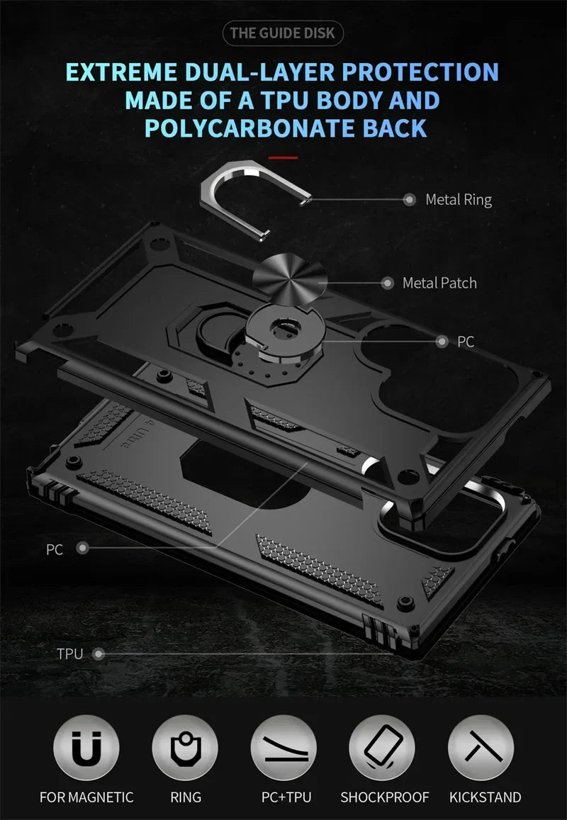 Samsung Galaxy Rugged Case with Ring Stand & Magnetic Mount – Shockproof Hard Shell Cover for Daily Drop Protection | Thomler