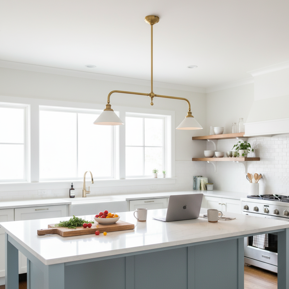 Pendant Light Aluminum Ceramic 40 in Adjustable Dining Table Island Hanging Ceiling Lamp White Modern Minimalist Lighting | Thomler
