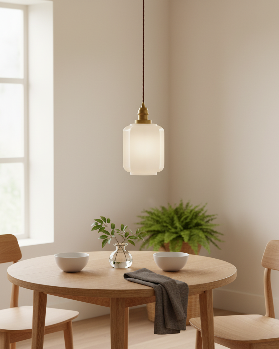 Pendant Light Glass Globe 5.9 in White Brass Bedroom Dining Room Hanging Ceiling Fixture Adjustable Cord | Thomler