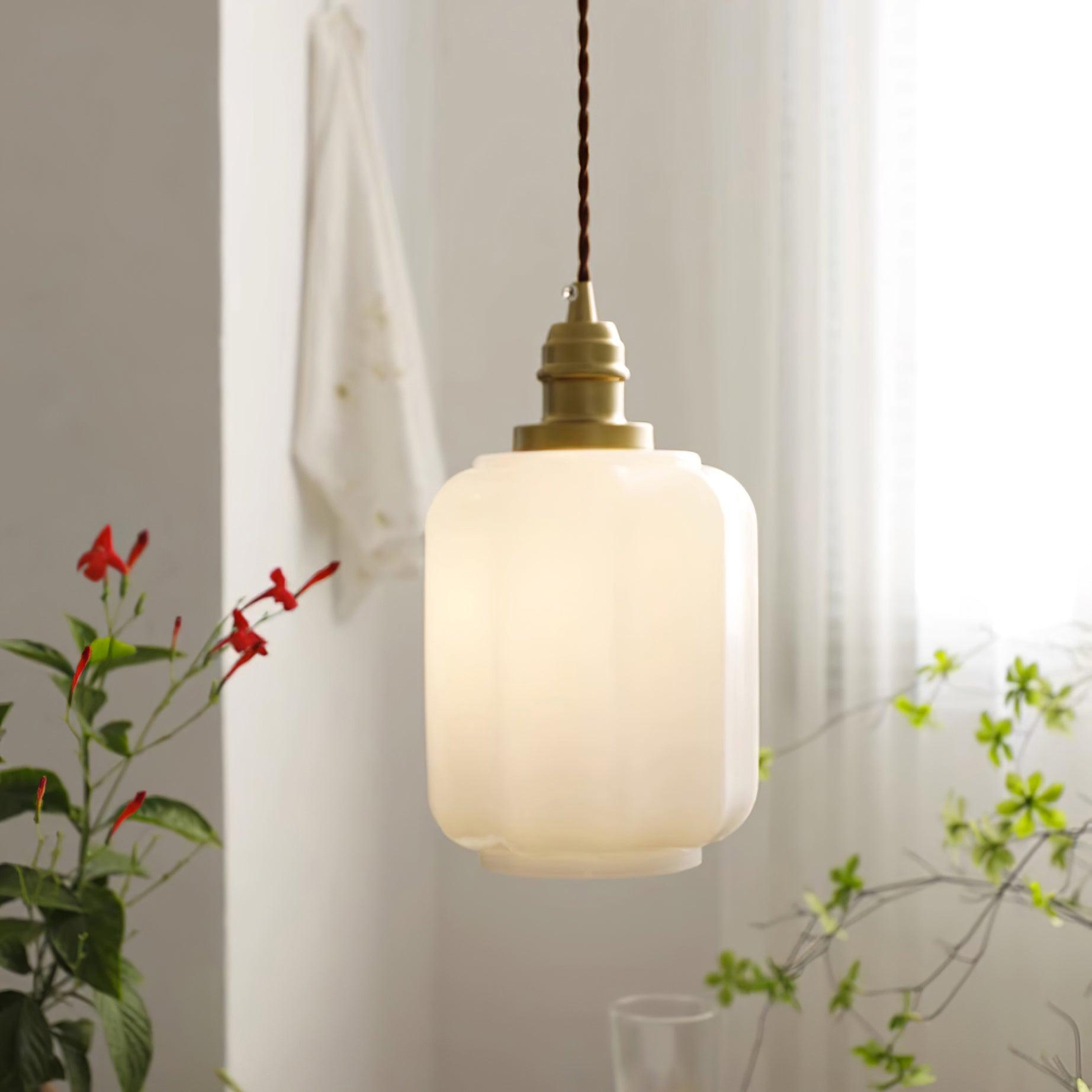 Pendant Light Glass Globe 5.9 in White Brass Bedroom Dining Room Hanging Ceiling Fixture Adjustable Cord | Thomler