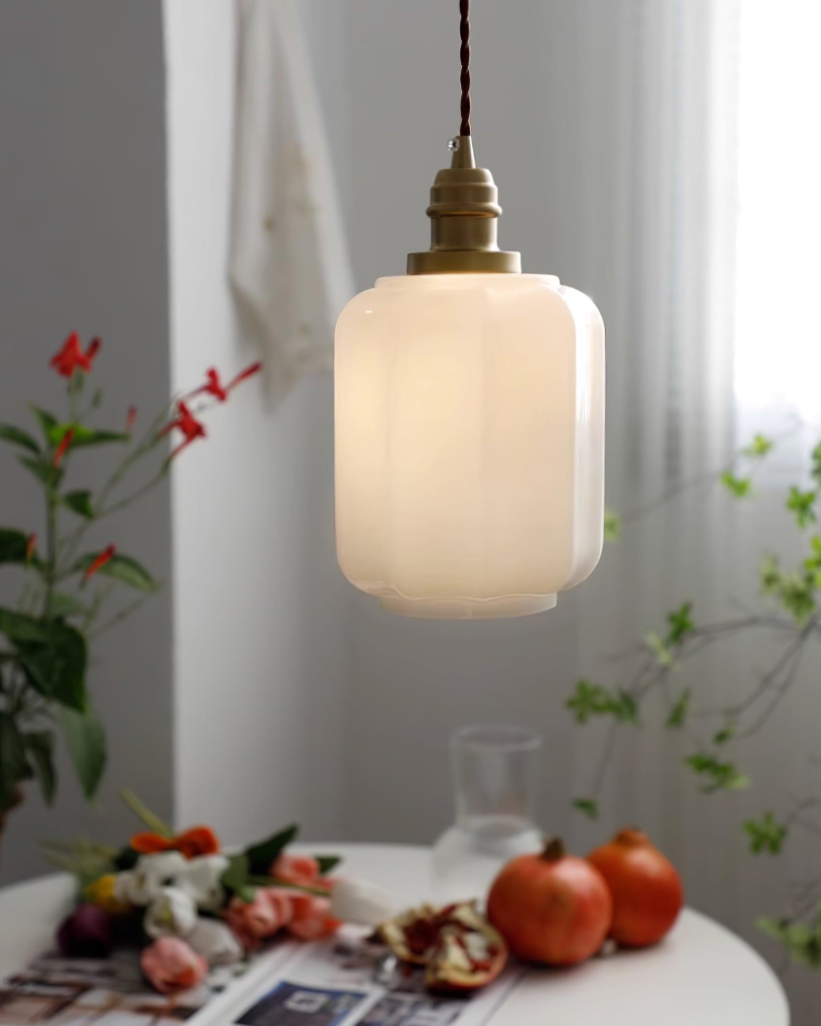 Pendant Light Glass Globe 5.9 in White Brass Bedroom Dining Room Hanging Ceiling Fixture Adjustable Cord | Thomler