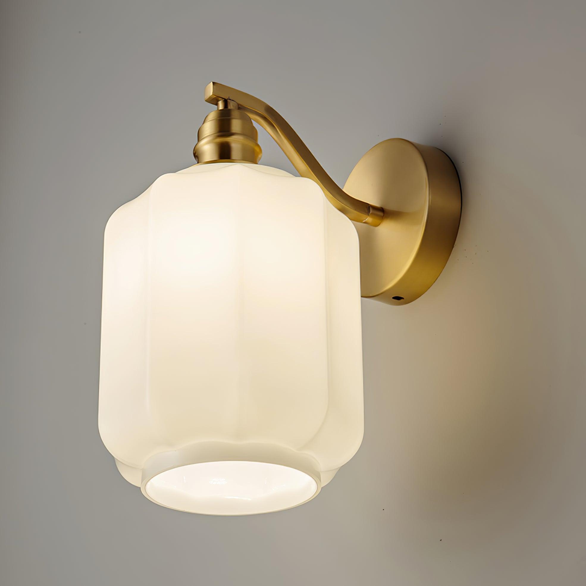 Wall Lamp Brass 9.8 in White Glass Indoor Bedroom Living Room Accent Light | Thomler