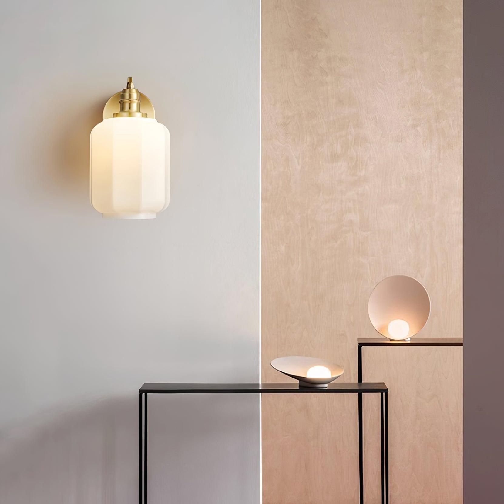 Wall Lamp Brass 9.8 in White Glass Indoor Bedroom Living Room Accent Light | Thomler