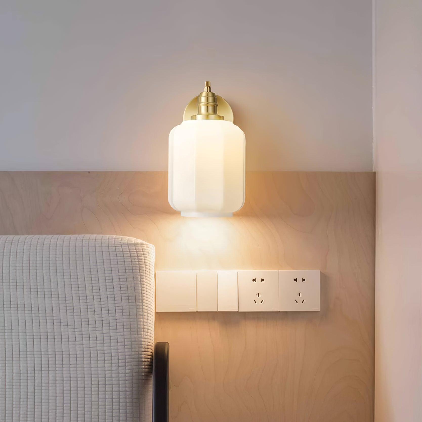Wall Lamp Brass 9.8 in White Glass Indoor Bedroom Living Room Accent Light | Thomler