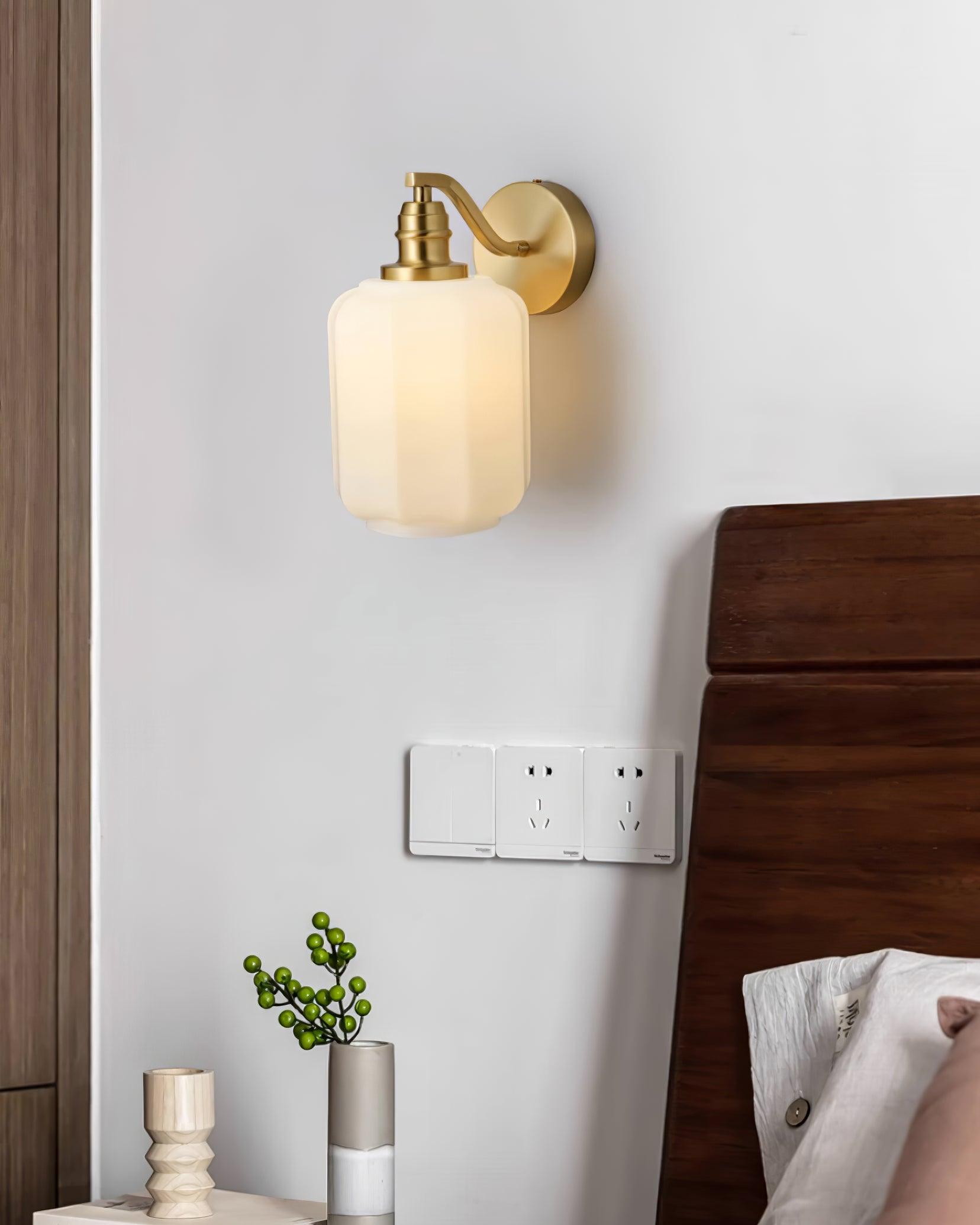 Wall Lamp Brass 9.8 in White Glass Indoor Bedroom Living Room Accent Light | Thomler