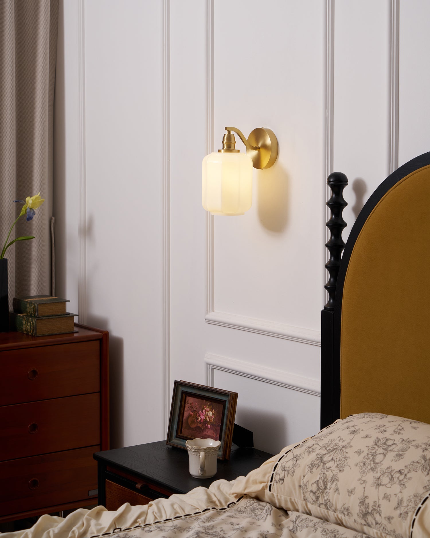 Wall Lamp Brass 9.8 in White Glass Indoor Bedroom Living Room Accent Light | Thomler