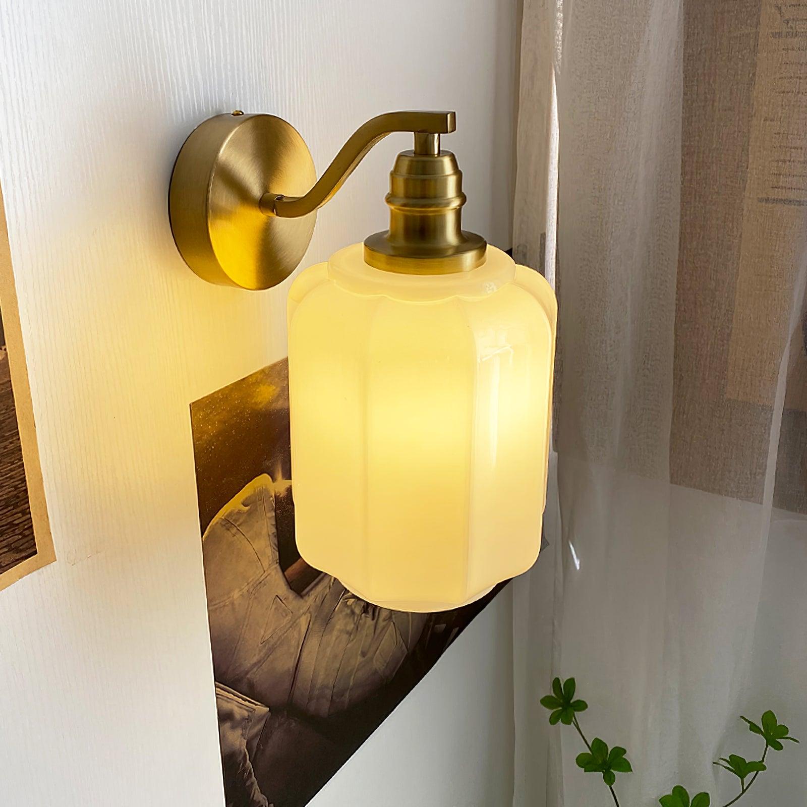 Wall Lamp Brass 9.8 in White Glass Indoor Bedroom Living Room Accent Light | Thomler