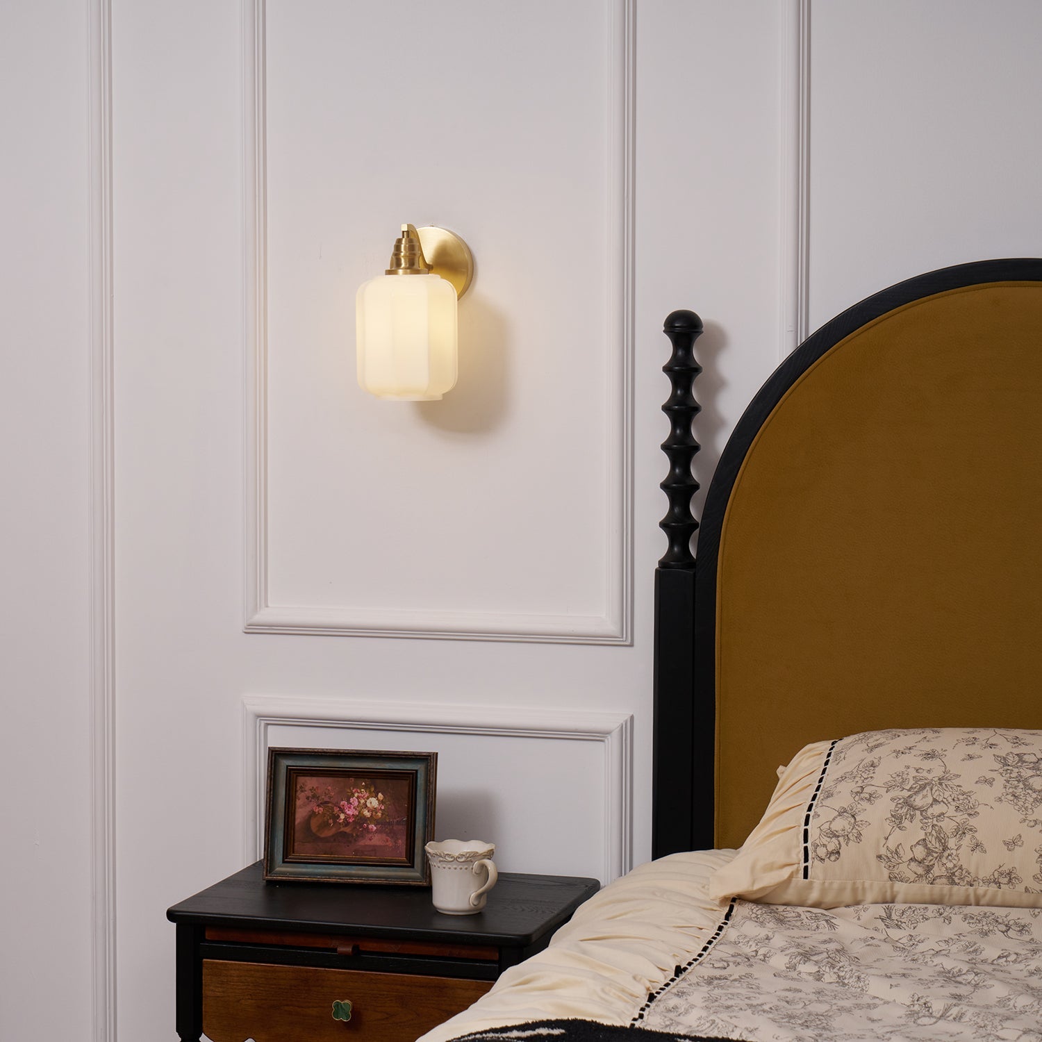 Wall Lamp Brass 9.8 in White Glass Indoor Bedroom Living Room Accent Light | Thomler