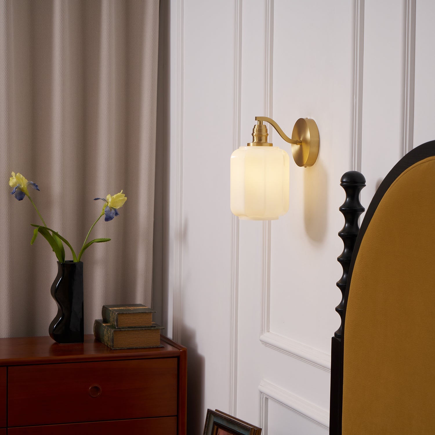 Wall Lamp Brass 9.8 in White Glass Indoor Bedroom Living Room Accent Light | Thomler