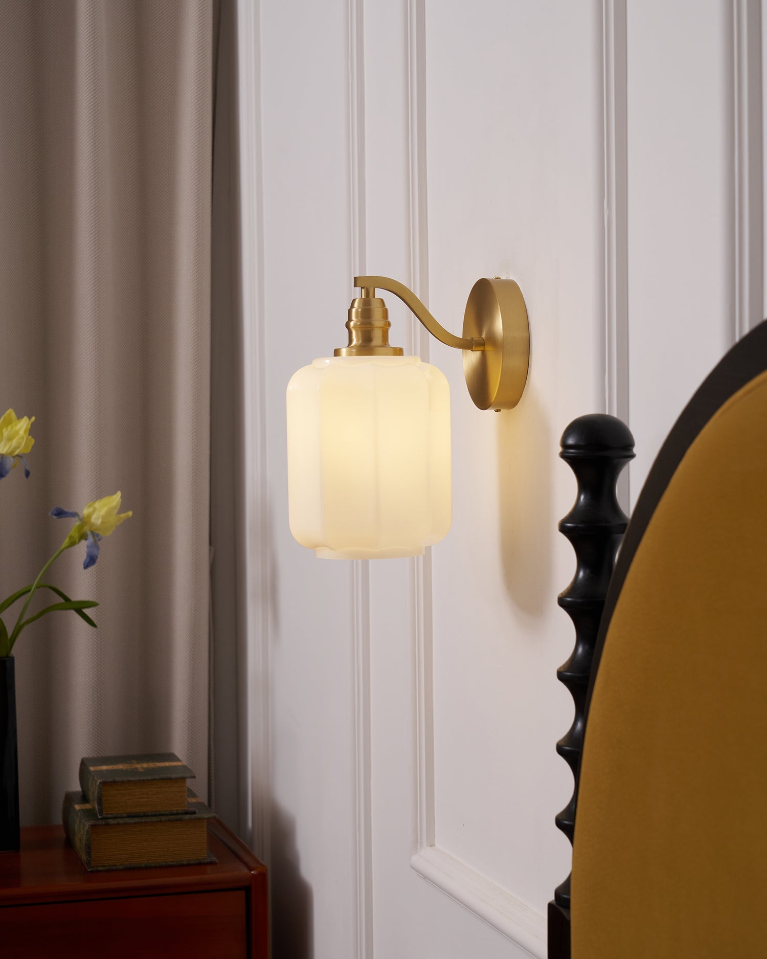 Wall Lamp Brass 9.8 in White Glass Indoor Bedroom Living Room Accent Light | Thomler
