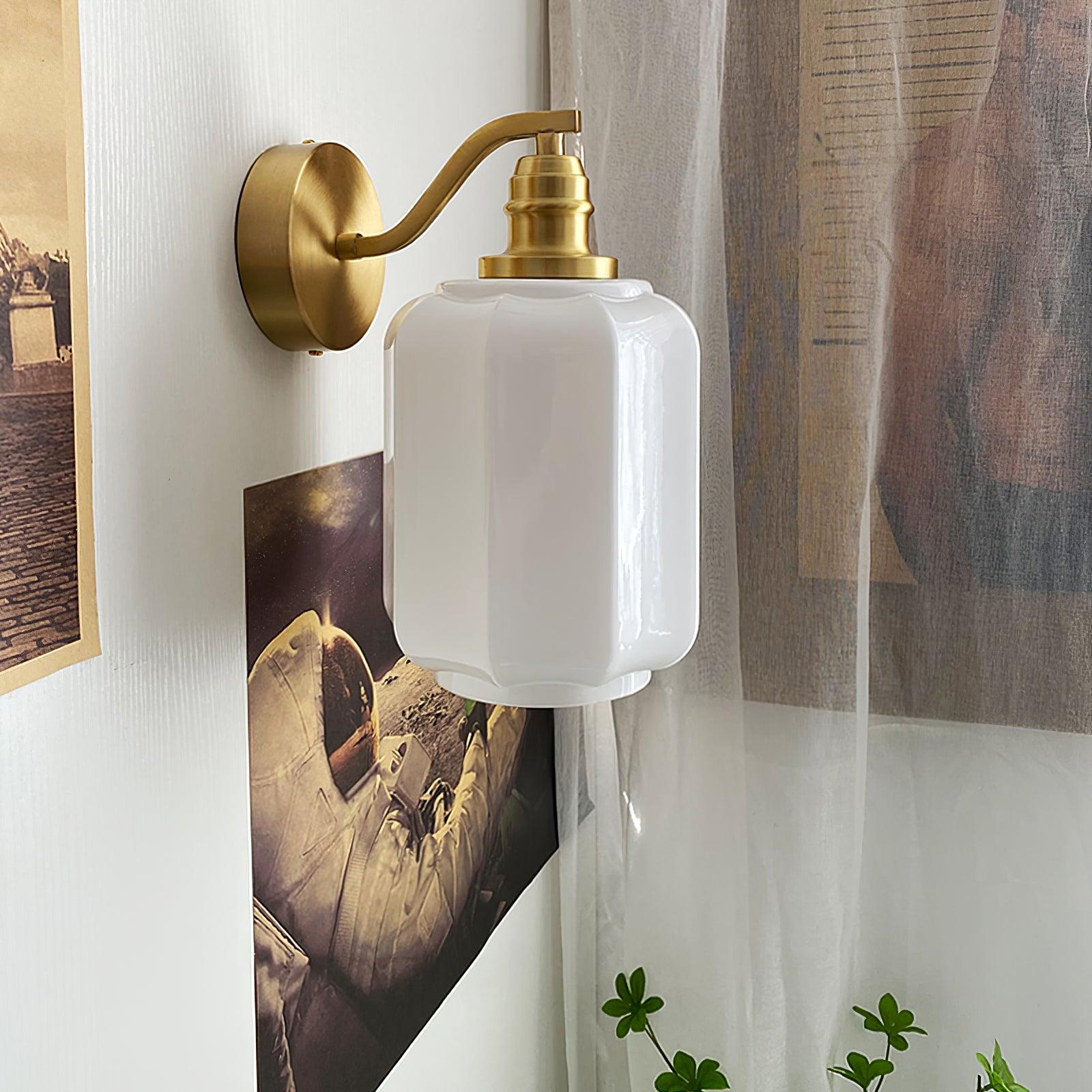 Wall Lamp Brass 9.8 in White Glass Indoor Bedroom Living Room Accent Light | Thomler