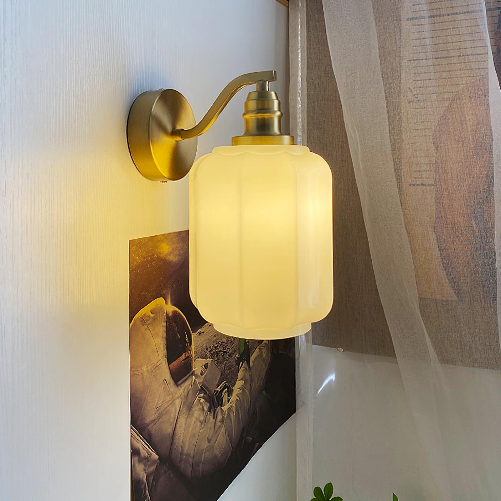 Wall Lamp Brass 9.8 in White Glass Indoor Bedroom Living Room Accent Light | Thomler