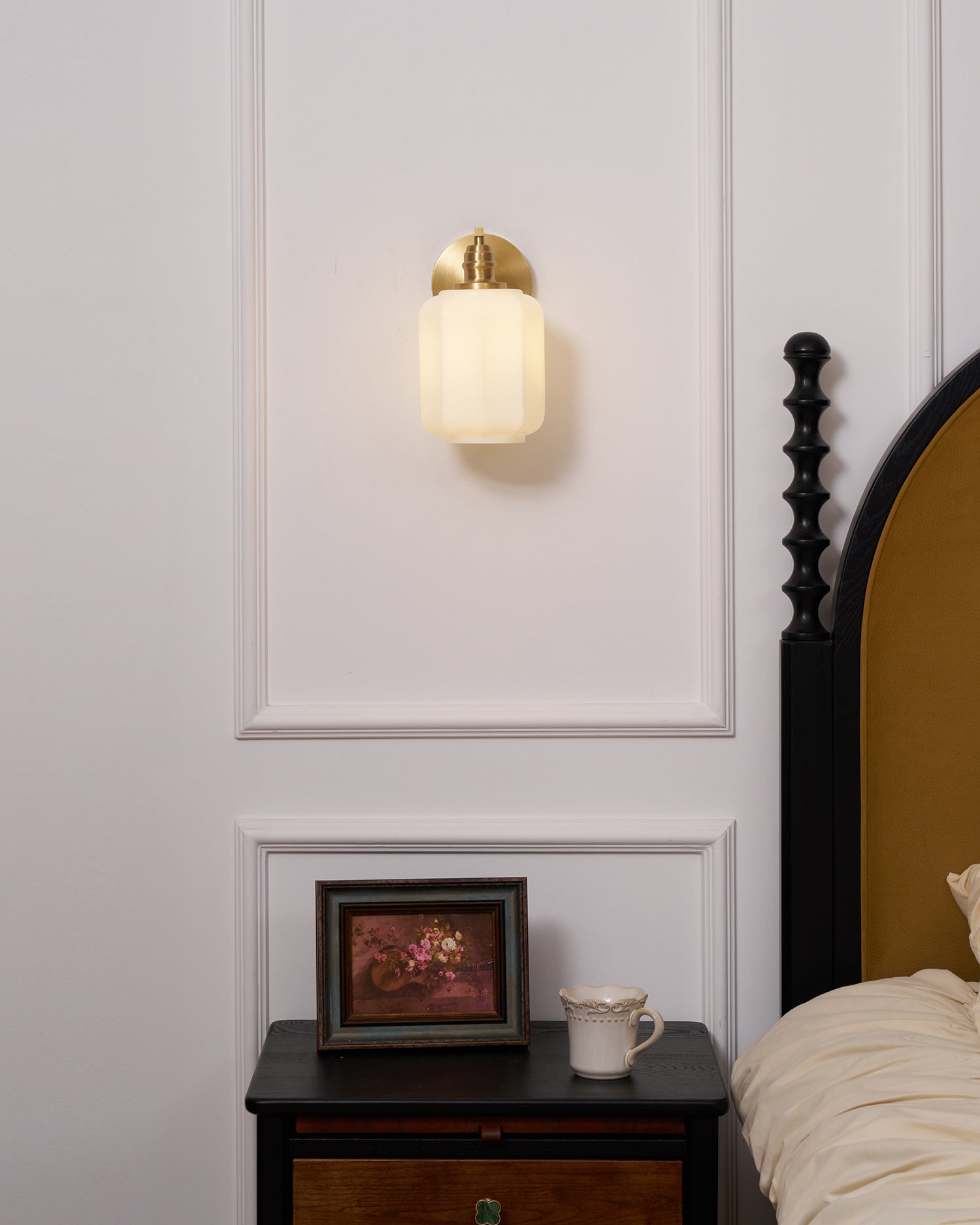Wall Lamp Brass 9.8 in White Glass Indoor Bedroom Living Room Accent Light | Thomler
