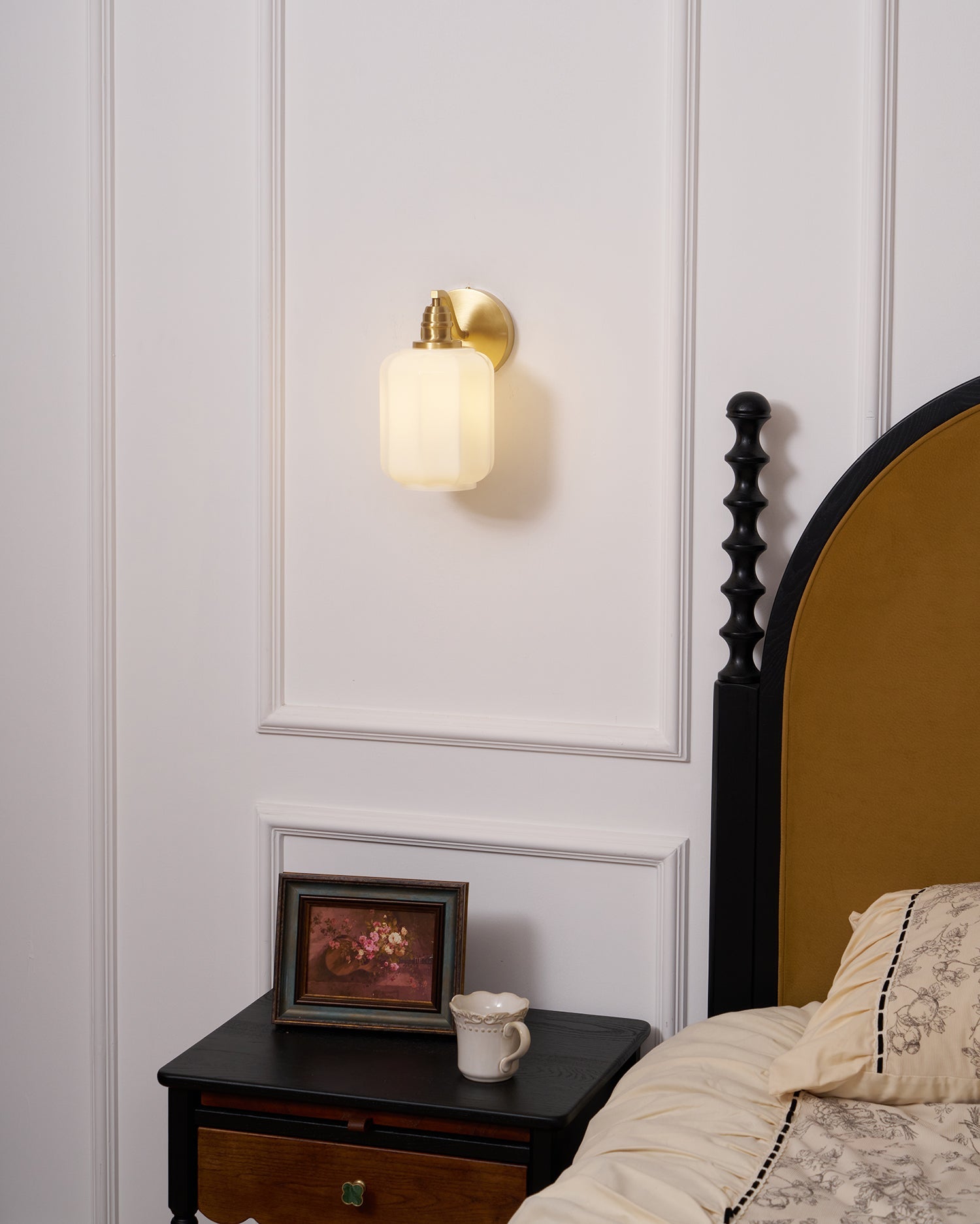 Wall Lamp Brass 9.8 in White Glass Indoor Bedroom Living Room Accent Light | Thomler