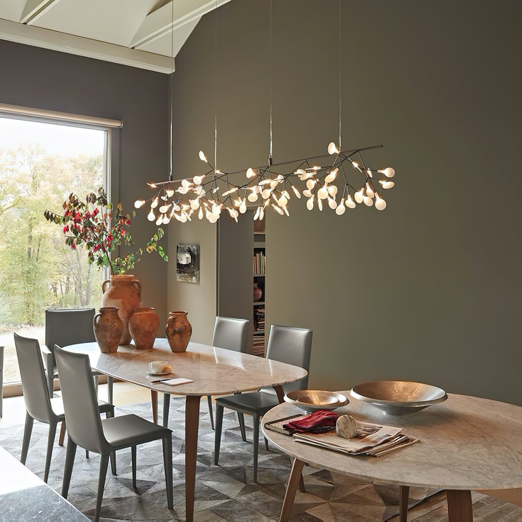 Chandelier Metal Acrylic LED 150.0 cm White Dining Room Sculptural Branch Ceiling Light Fixture | Thomler