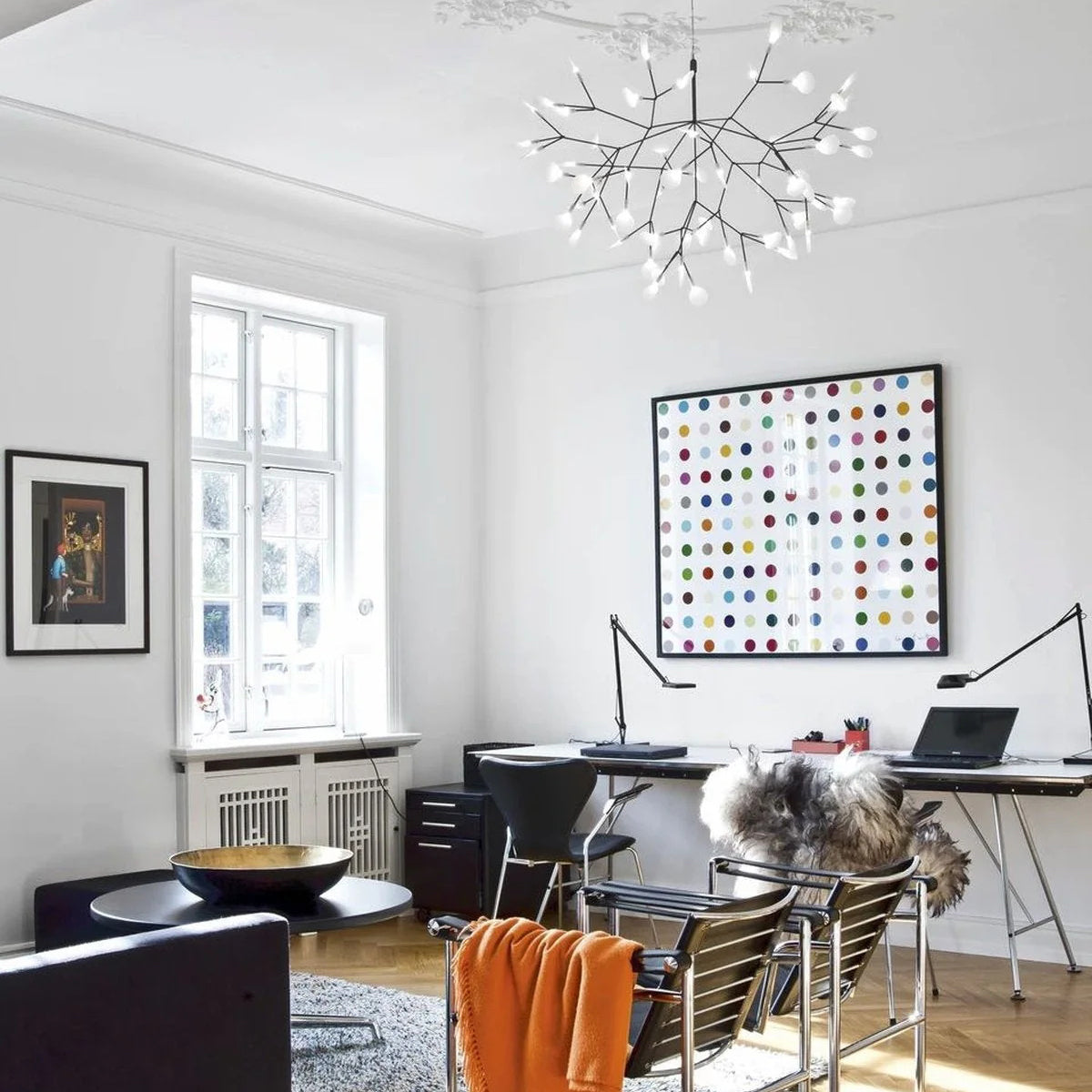 Chandelier Metal Acrylic LED 150.0 cm White Dining Room Sculptural Branch Ceiling Light Fixture | Thomler